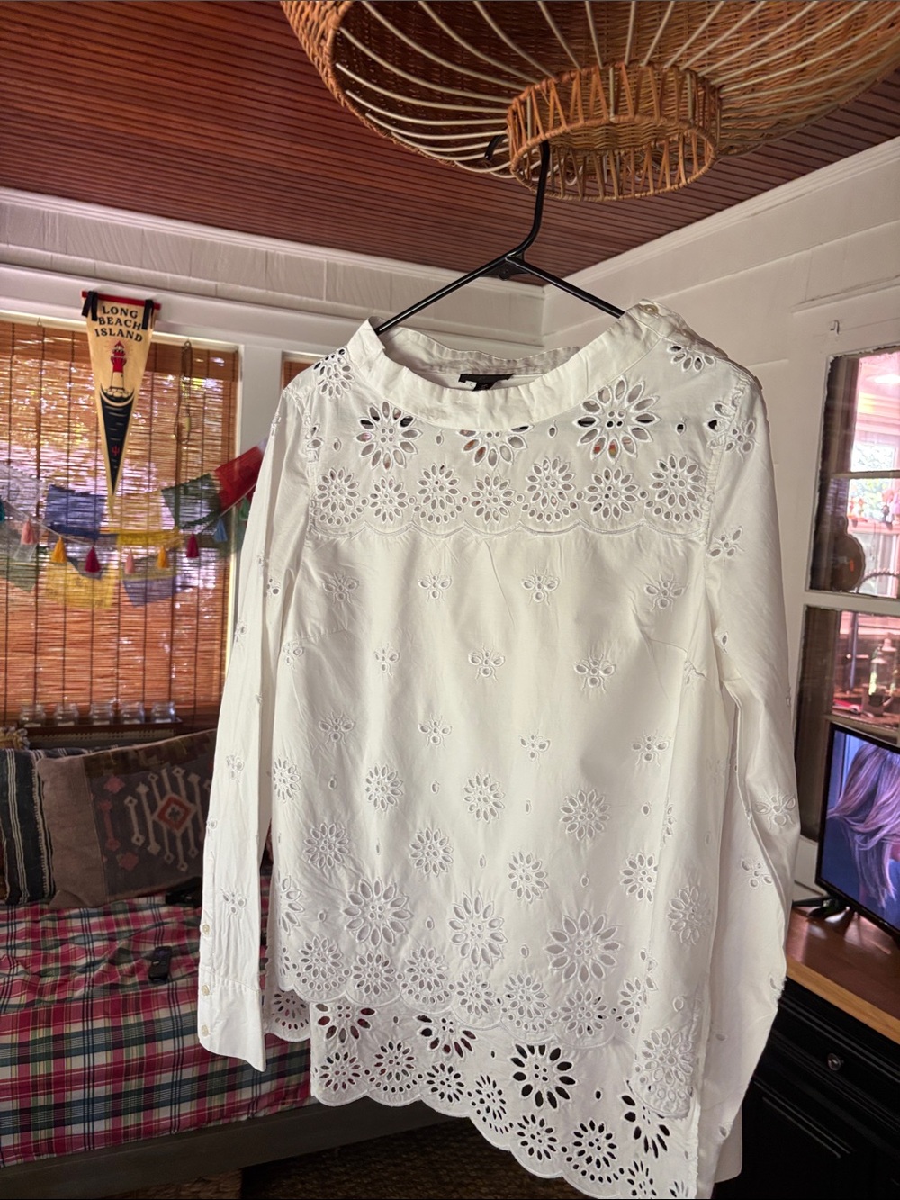 J. Crew White Eyelet Long-Sleeve Blouse 100% cotton